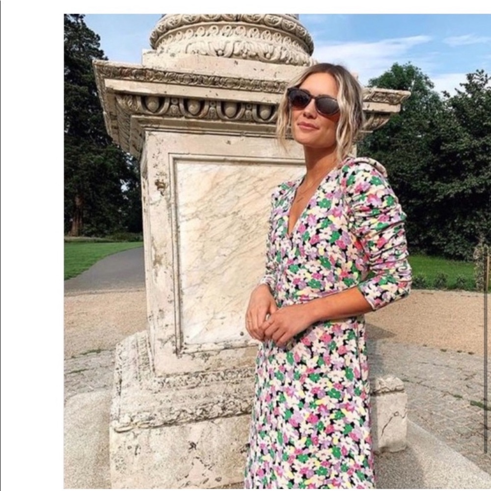 H&M Conscious Floral Print Lyocell-blend Ruched long sleeves Midi Sundress Large - Picture 4 of 15